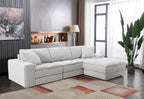 Breton Modern Tufted Sofa with Ottoman in Oyster Grey.