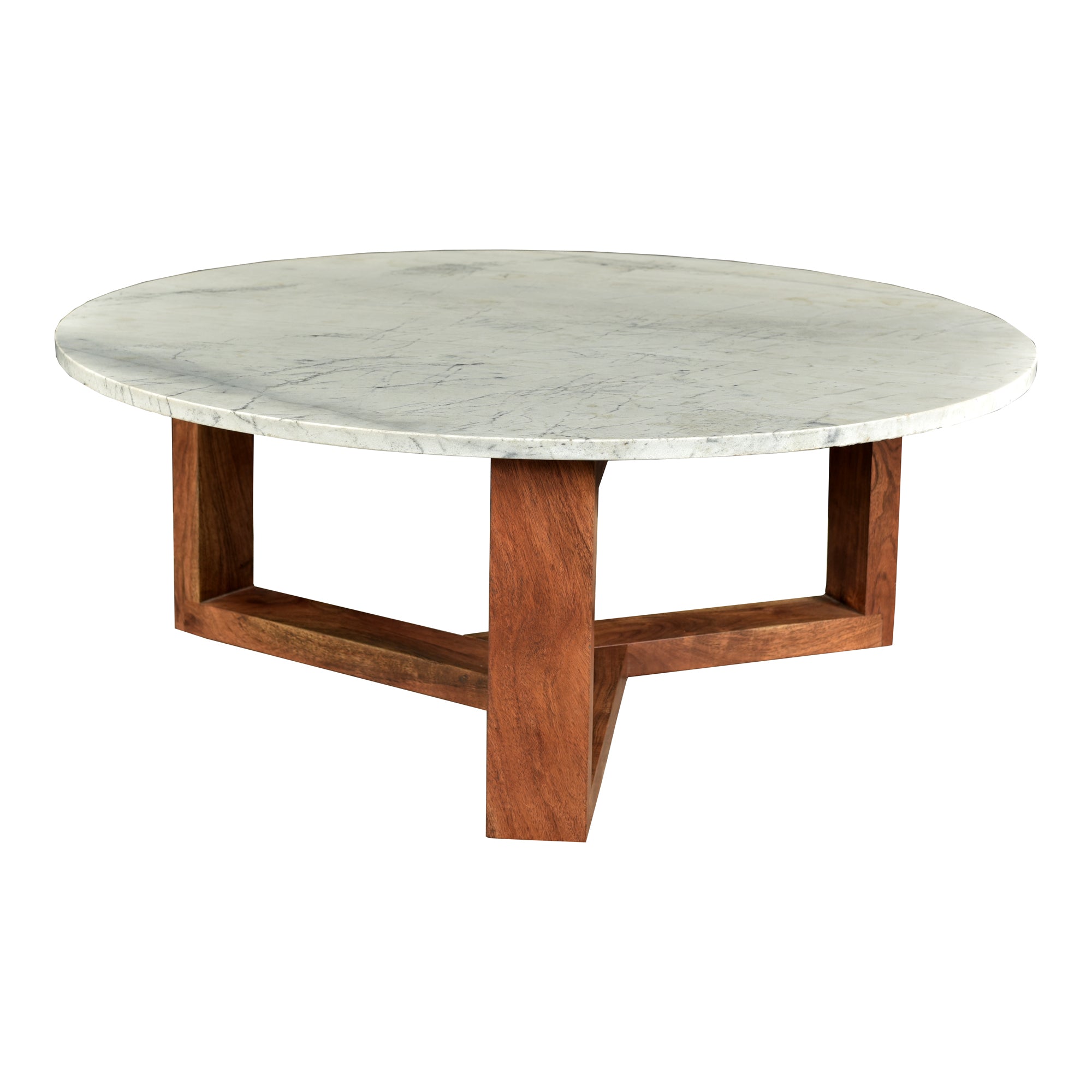 Satwaria Marble Square Coffee Table with Solid Wood Base - 38 Inch