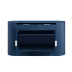 Modern MDF storage cabinet with open drawers and doors, revealing internal compartments and shelves for organized storage.