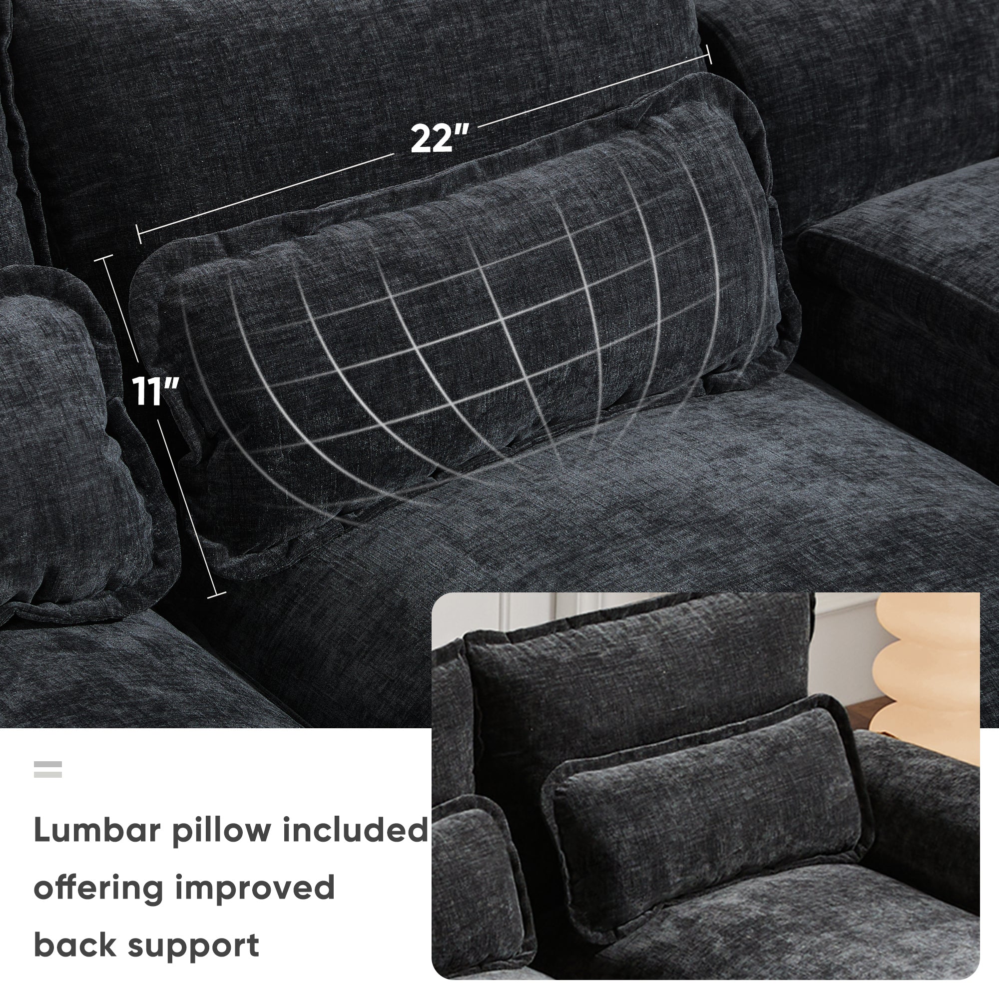 Lumbar pillow on Modern U-Shaped Sectional Sofa with Console & USB provides ergonomic back support for enhanced seating comfort.