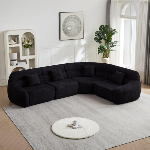 Modern Luxury Black Modular Sofa - 4-Seater Chenille.
