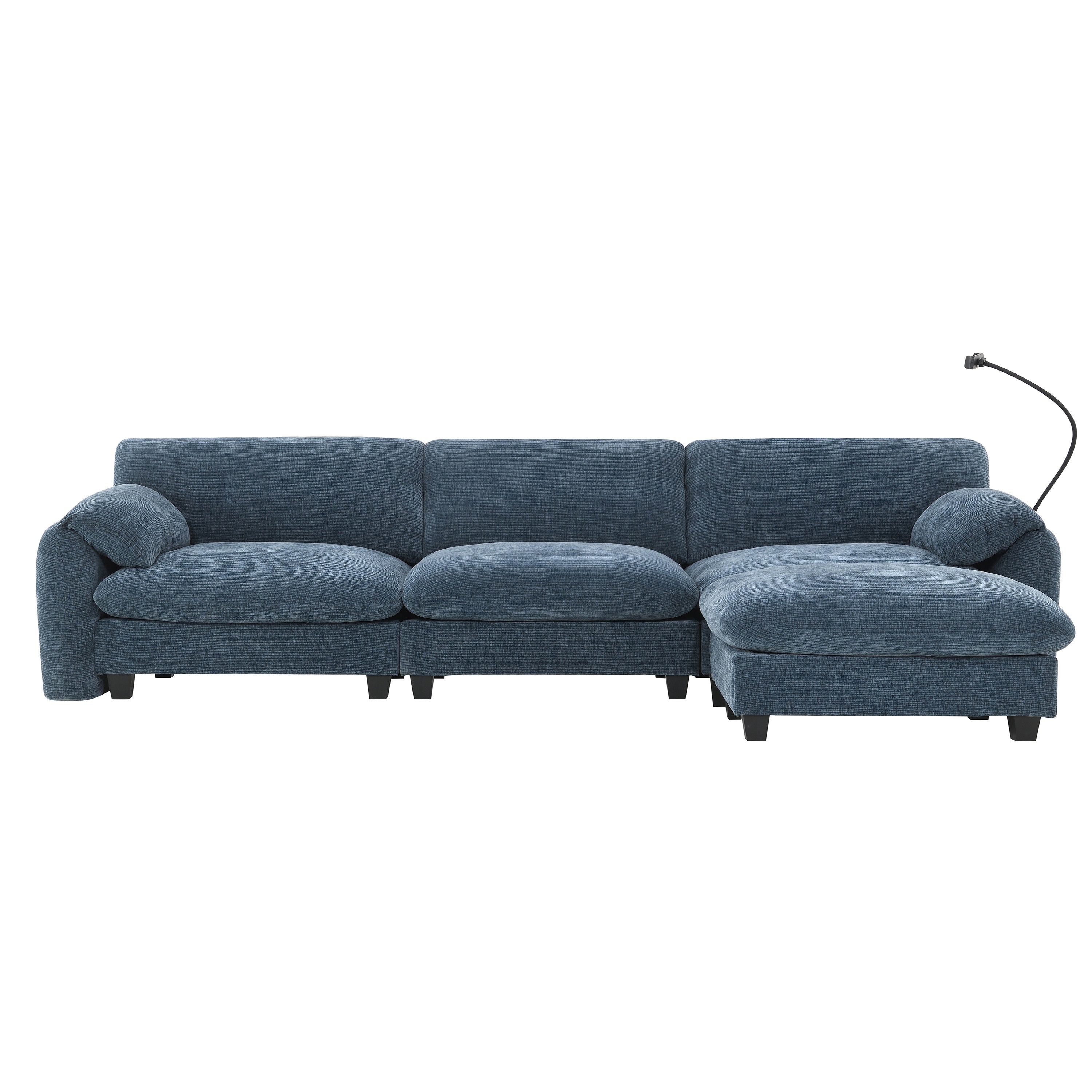 Front view of 108-inch modular sectional sofa with chaise lounge and tech features, ideal for spacious living rooms.