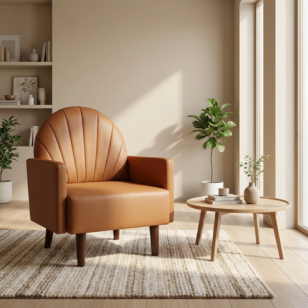 Shell-Shaped Armchair with PU Leather Upholstery.