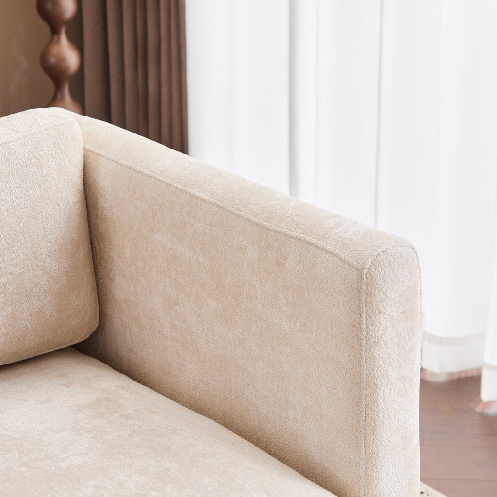 Modern Three-Seater Boucle Sofa - Beige Upholstered Couch.