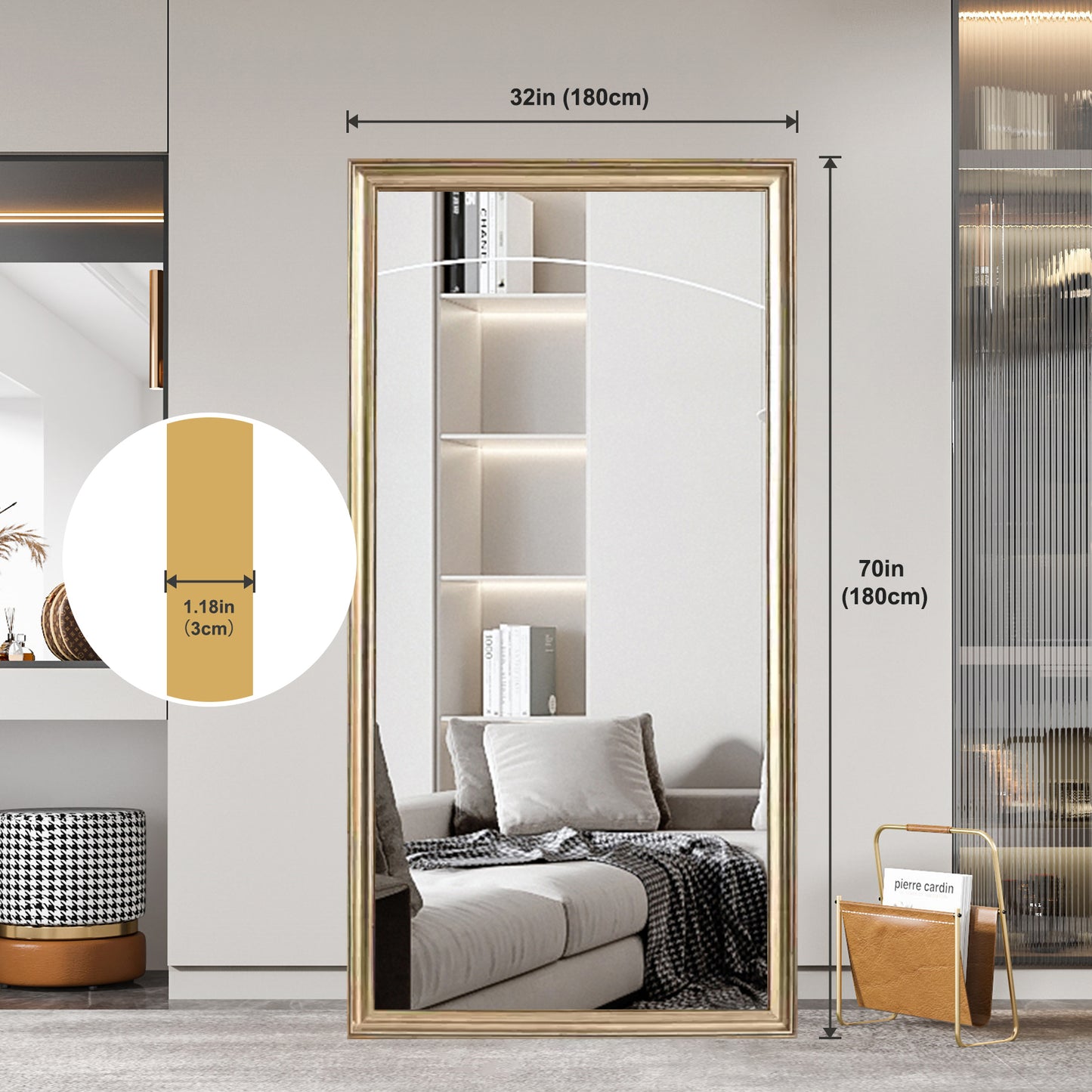 32*70Full body floor mirror - elegant frame design, durable structure - essential for bedrooms, clothing stores, salons