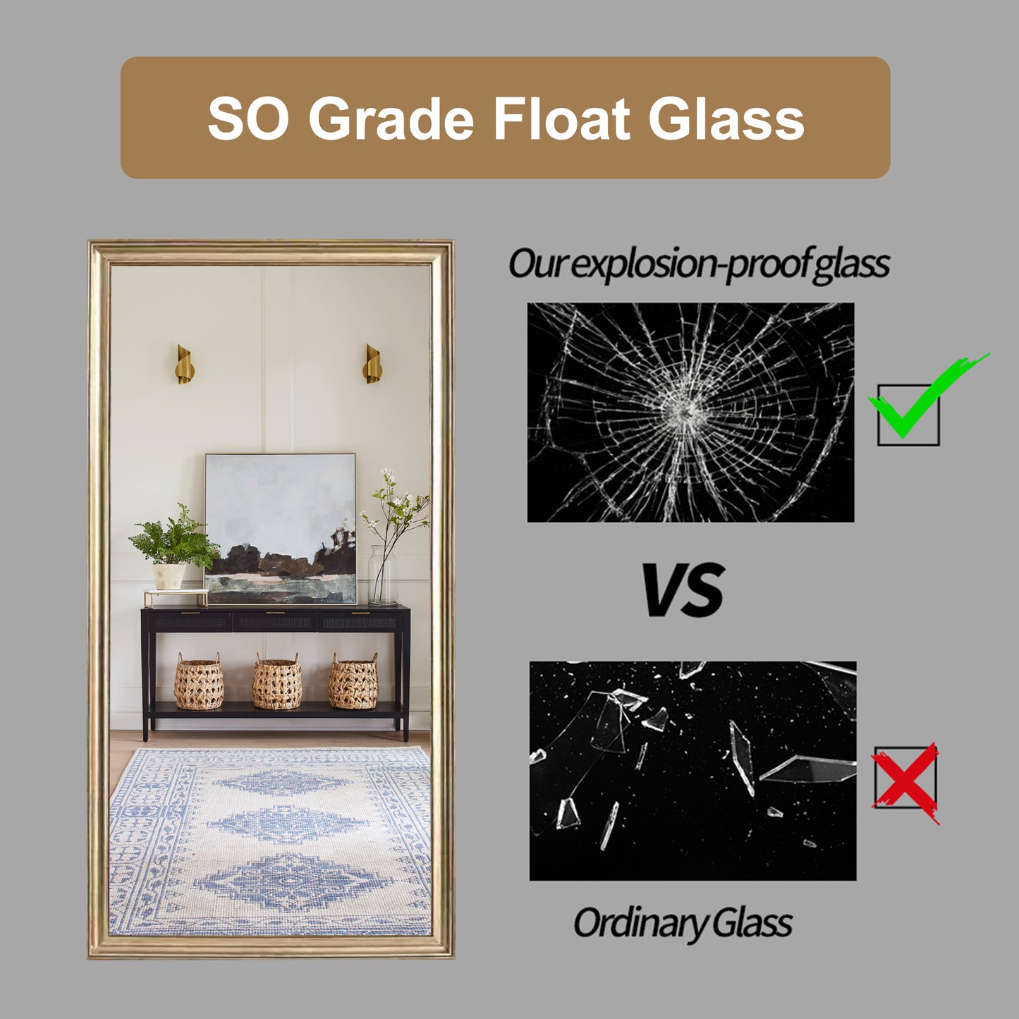 32*70Full body floor mirror - elegant frame design, durable structure - essential for bedrooms, clothing stores, salons