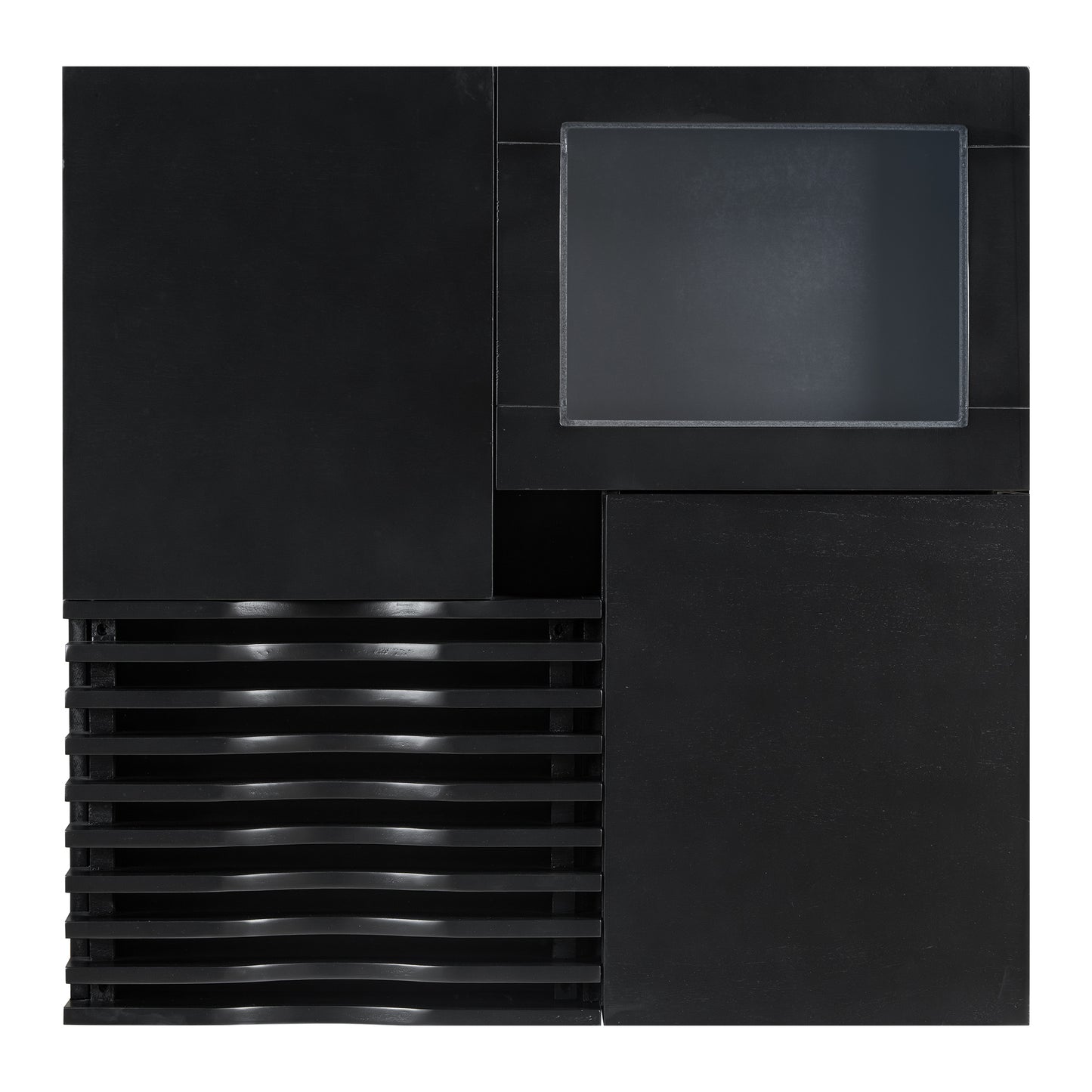 U-Can 33''Mid Century Modern Coffee Table,Unique Square Wooden Coffee Table with 3 Drawers, Tempered glass and Solid Wood Legs for Living Room