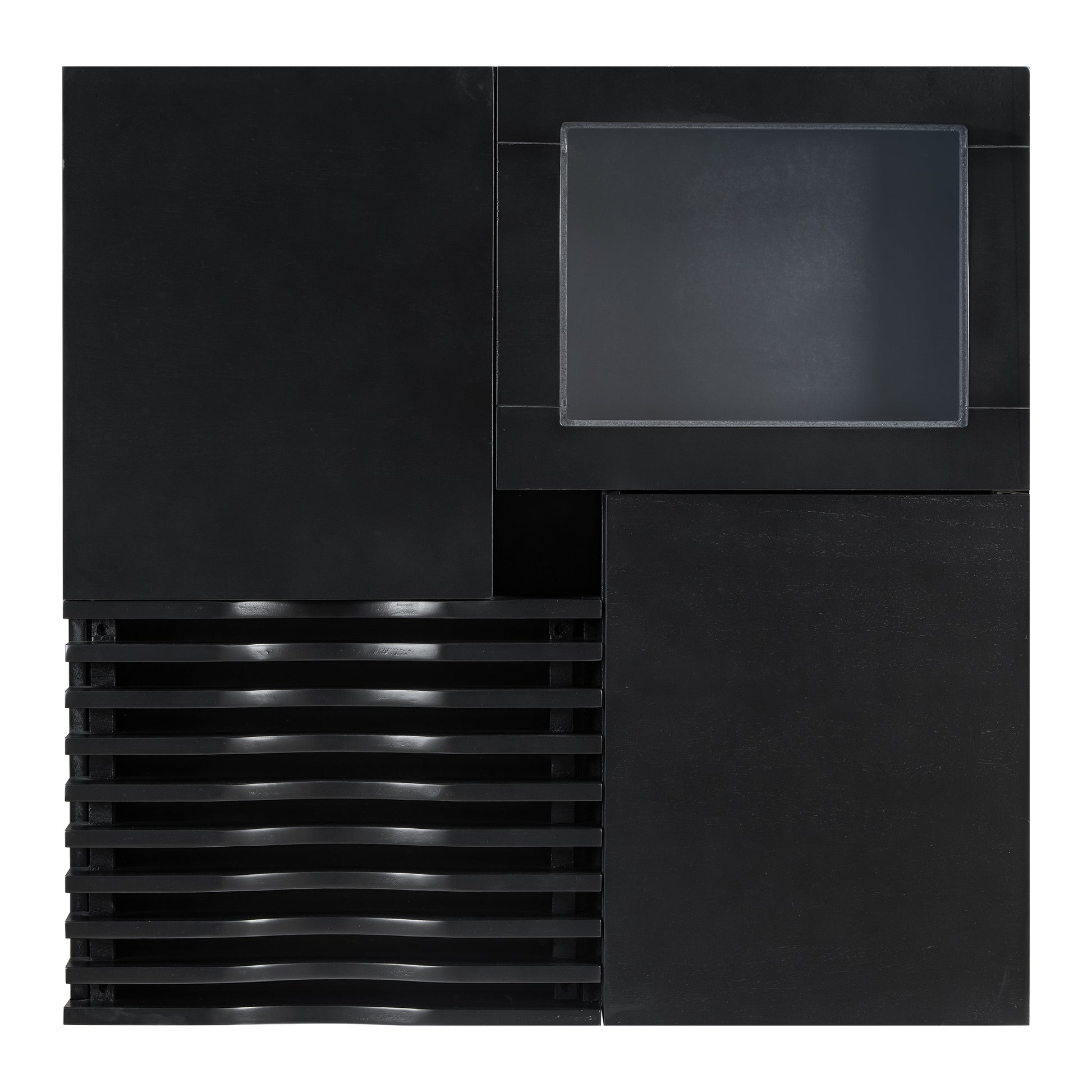 U-Can 33''Mid Century Modern Coffee Table,Unique Square Wooden Coffee Table with 3 Drawers, Tempered glass and Solid Wood Legs for Living Room