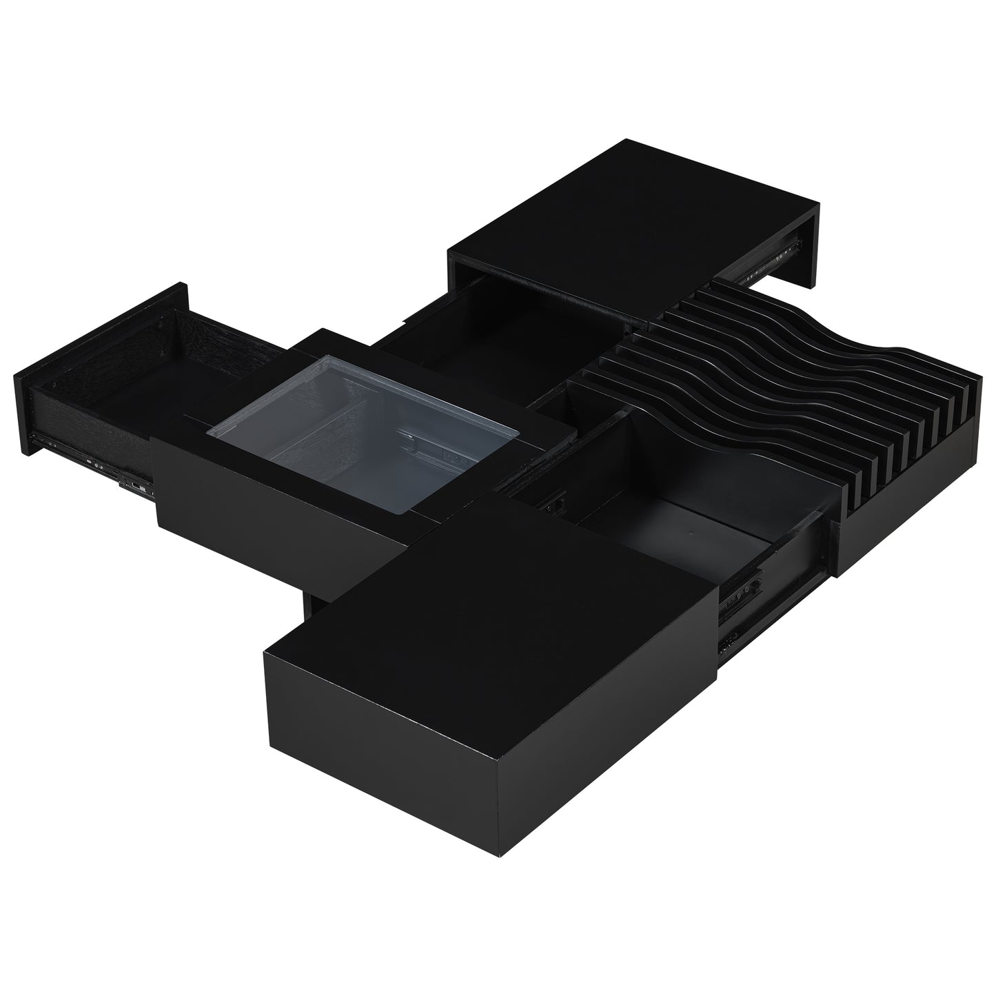 U-Can 33''Mid Century Modern Coffee Table,Unique Square Wooden Coffee Table with 3 Drawers, Tempered glass and Solid Wood Legs for Living Room