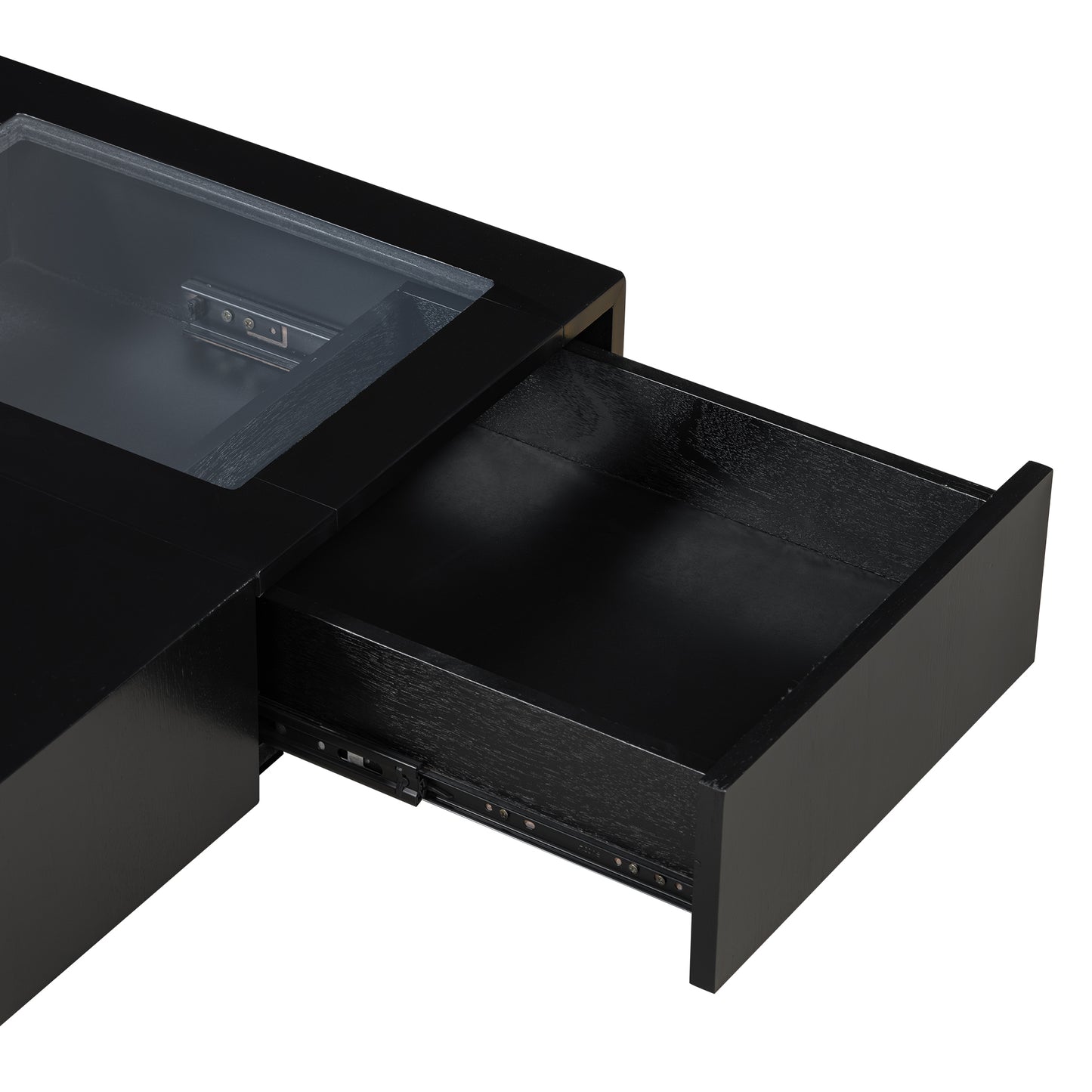 U-Can 33''Mid Century Modern Coffee Table,Unique Square Wooden Coffee Table with 3 Drawers, Tempered glass and Solid Wood Legs for Living Room