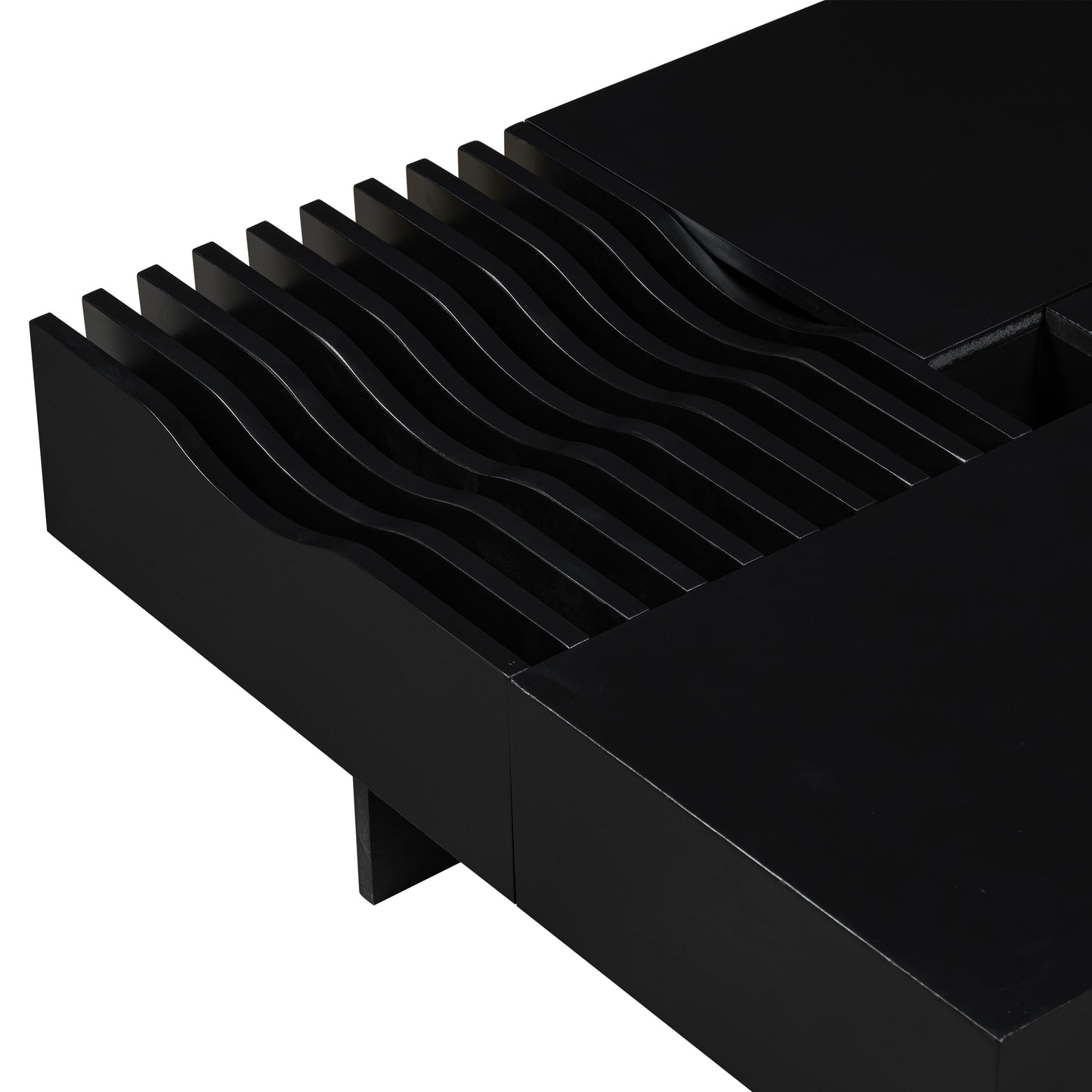 U-Can 33''Mid Century Modern Coffee Table,Unique Square Wooden Coffee Table with 3 Drawers, Tempered glass and Solid Wood Legs for Living Room