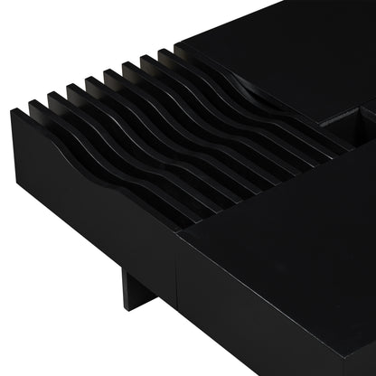 U-Can 33''Mid Century Modern Coffee Table,Unique Square Wooden Coffee Table with 3 Drawers, Tempered glass and Solid Wood Legs for Living Room