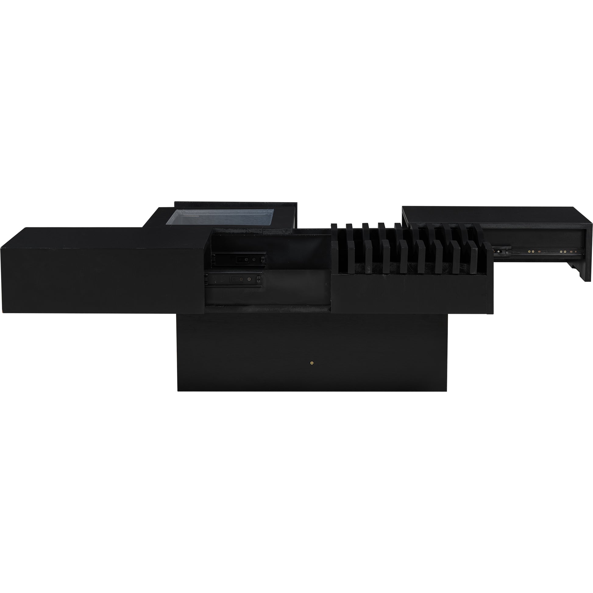 U-Can 33''Mid Century Modern Coffee Table,Unique Square Wooden Coffee Table with 3 Drawers, Tempered glass and Solid Wood Legs for Living Room