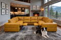 Ginger Leather Match 8-Seater Reclining Sectional with Large Square Arms