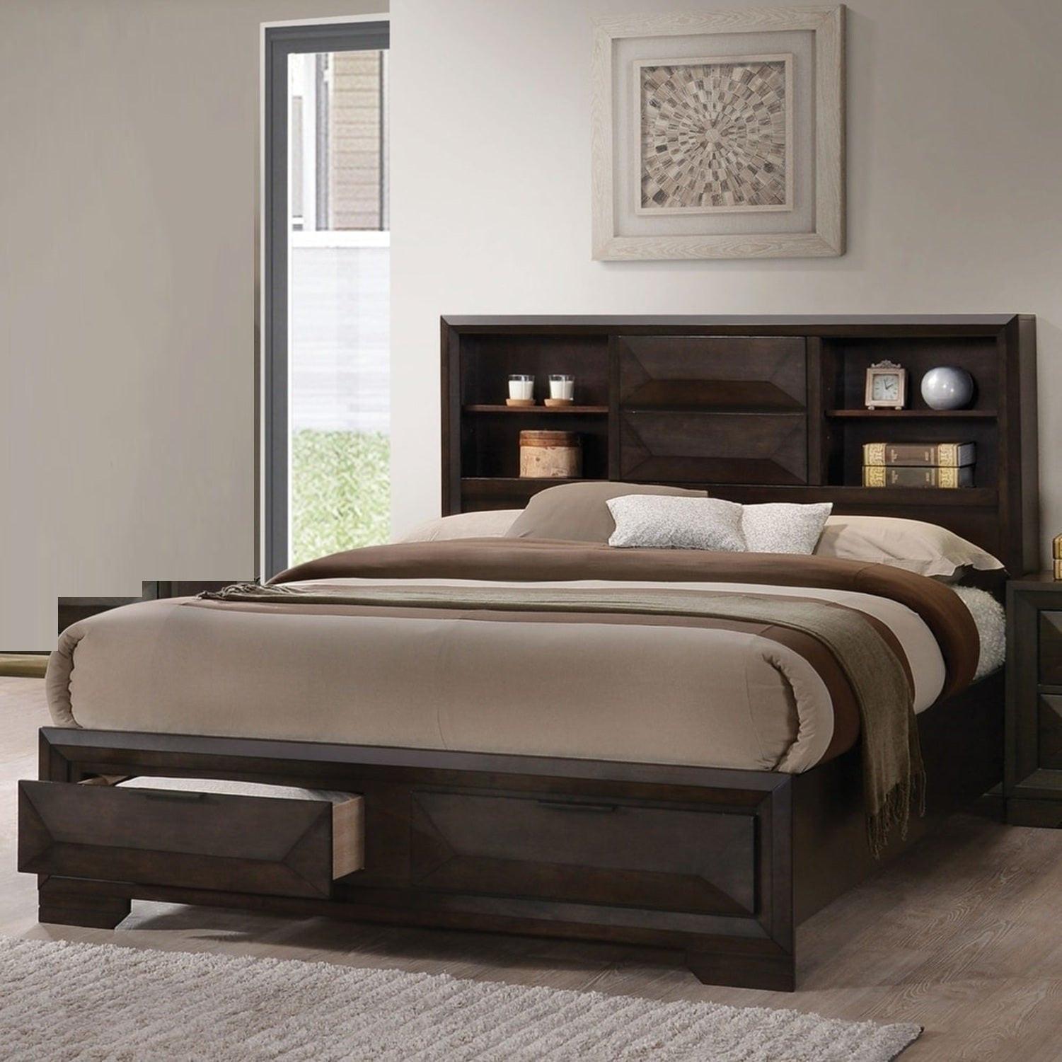 Espresso King Size Bed with Storage and Nightstands Set.