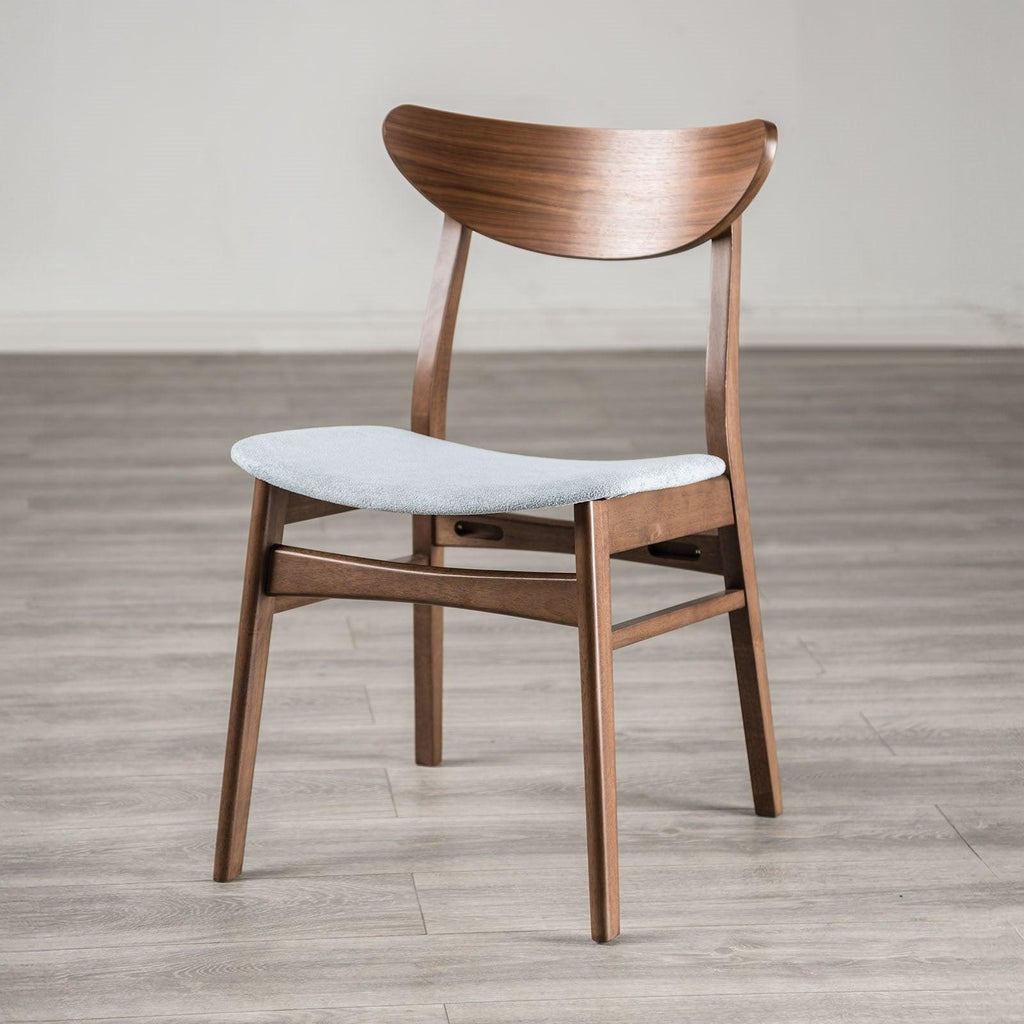 Mid-Century Modern Side Chair Set in Walnut and Light Gray.