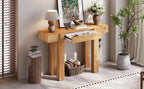Rustic Wood Console Table with Outlet & Hidden Drawer.