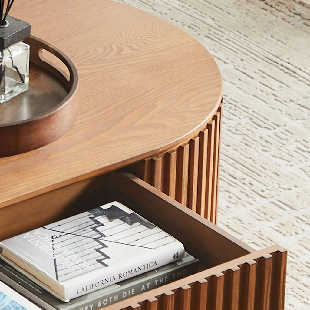 Oval Wood Coffee Table with Drawer for Living Room.