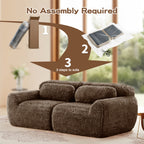 No assembly required 2-seater modular sofa with simple 3-step setup process and compressed packaging.