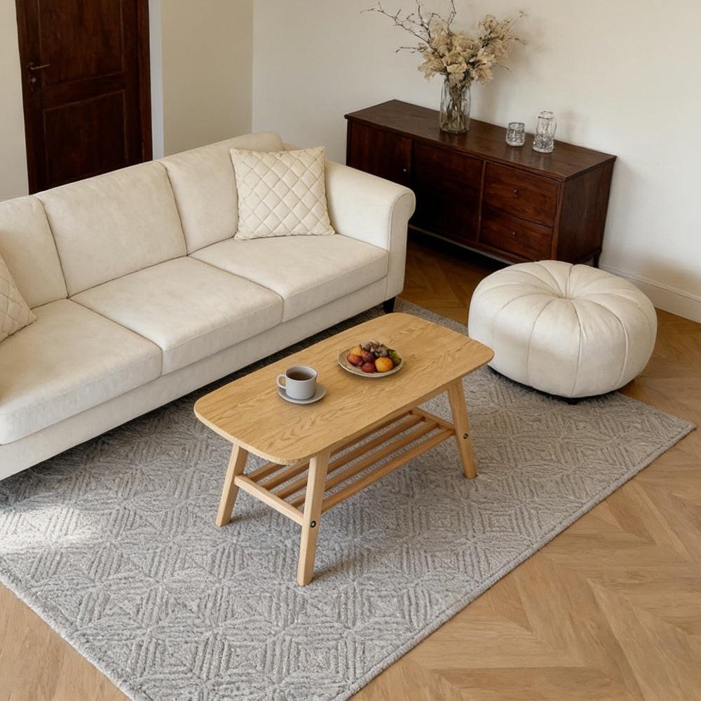39 Inch Solid Wood Coffee Table with Double Layer Storage.