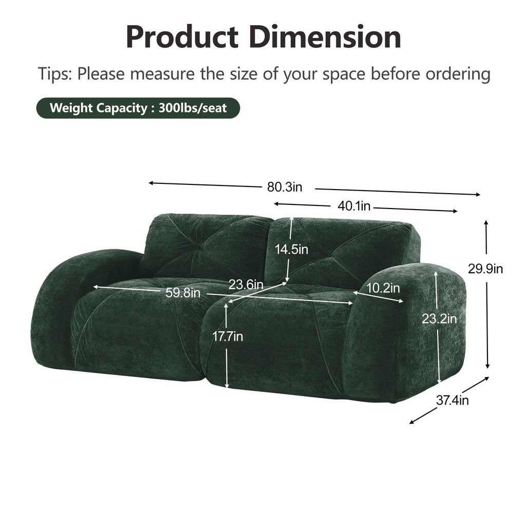 Modern Green Sofa Set for Living Room - 2 Piece Couch.