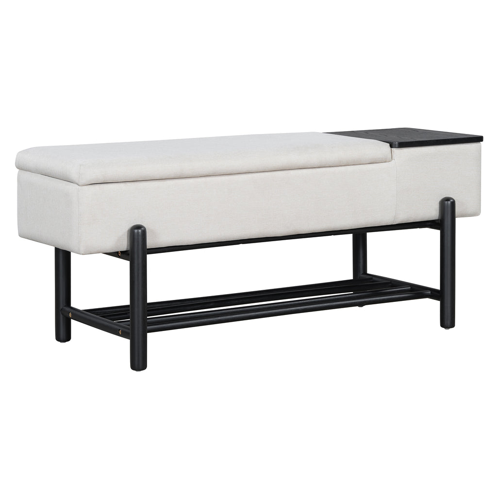 TREXM Farmhouse Upholstered Storage Bench with Hidden Compartment, Modern Entryway Bench for Living Room, Entryway, and Hallways (Black)