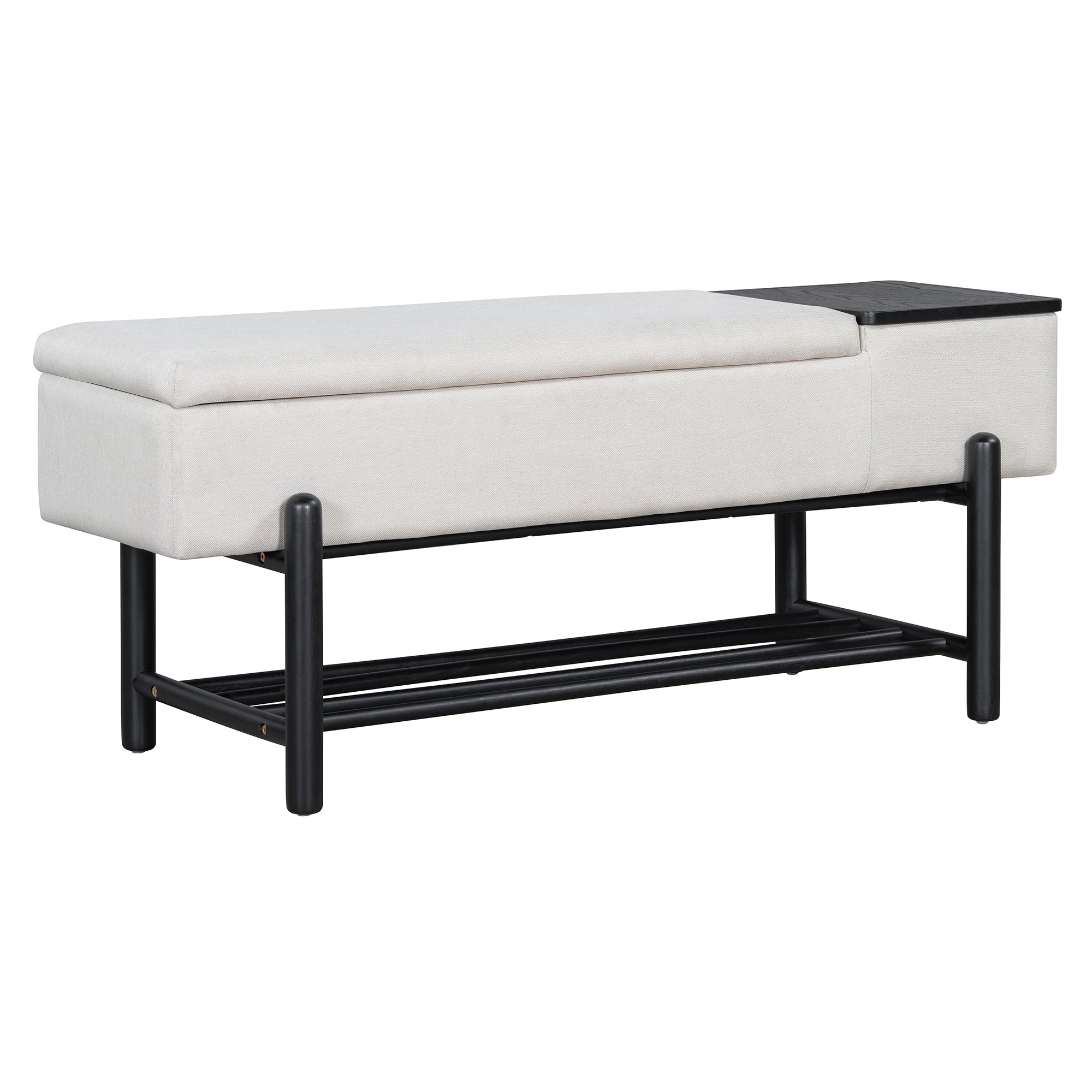 TREXM Farmhouse Upholstered Storage Bench with Hidden Compartment, Modern Entryway Bench for Living Room, Entryway, and Hallways (Black)