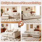 L-Shaped Sectional Sofa - Modern Corduroy Couch shown in four modular configurations, highlighting its versatile and customizable design.