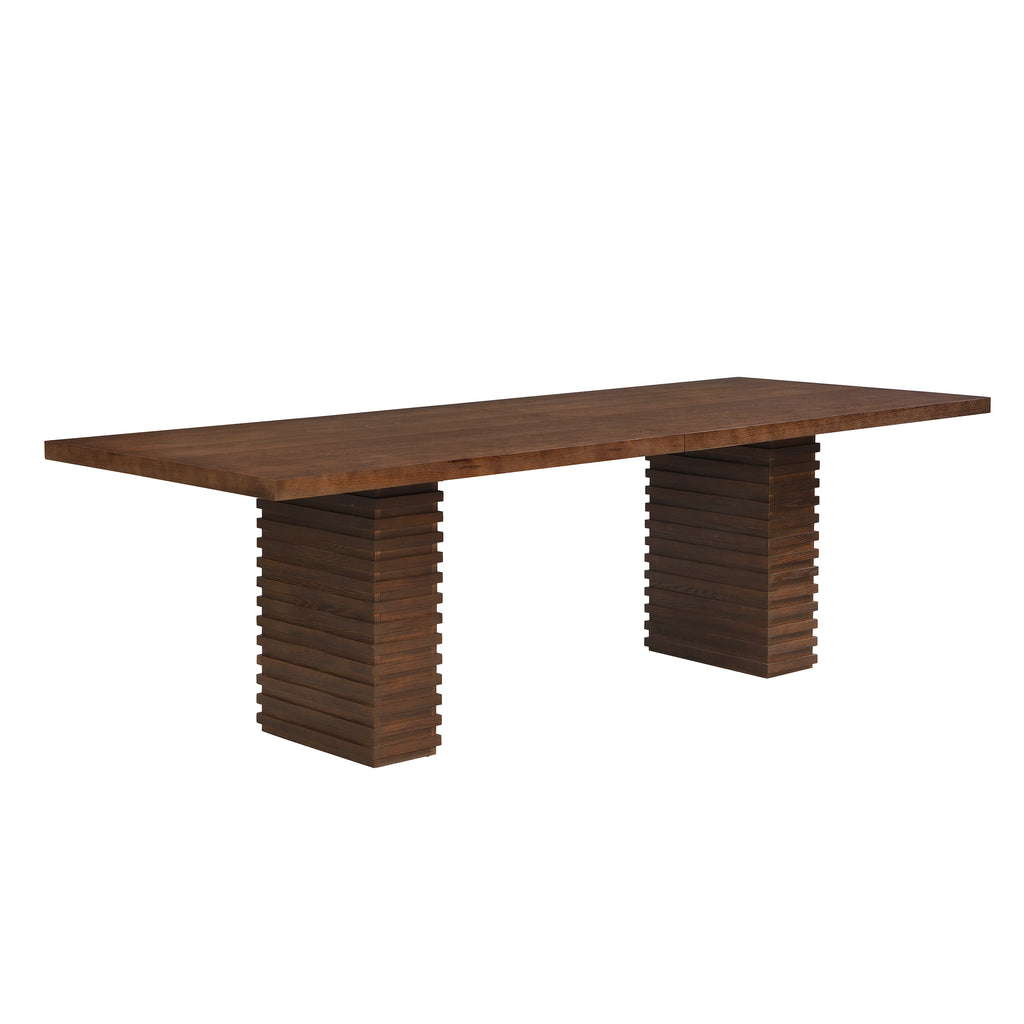 Walnut Dining Table 95 Inch - Solid Wood | Seats 8, featuring a minimalist rectangular design with ribbed pedestal legs.