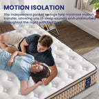 Couple lying on 14 Inch King Hybrid Mattress with motion isolation from pocket springs, ensuring undisturbed sleep throughout the night.