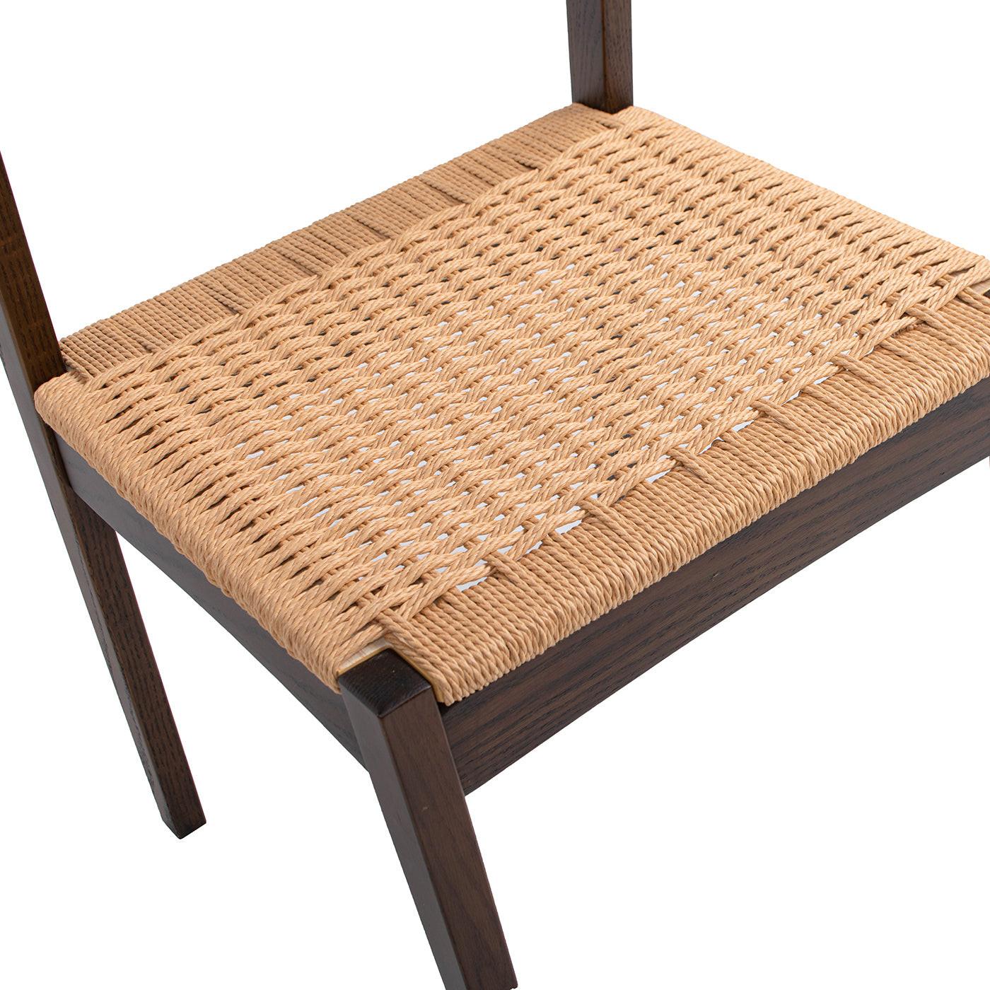 Capri Woven Seat Oak Wood Dining Chair Dark Brown Red Oak.