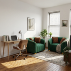 Retro Green Armchair with Gold Trim for Stylish Living Room.
