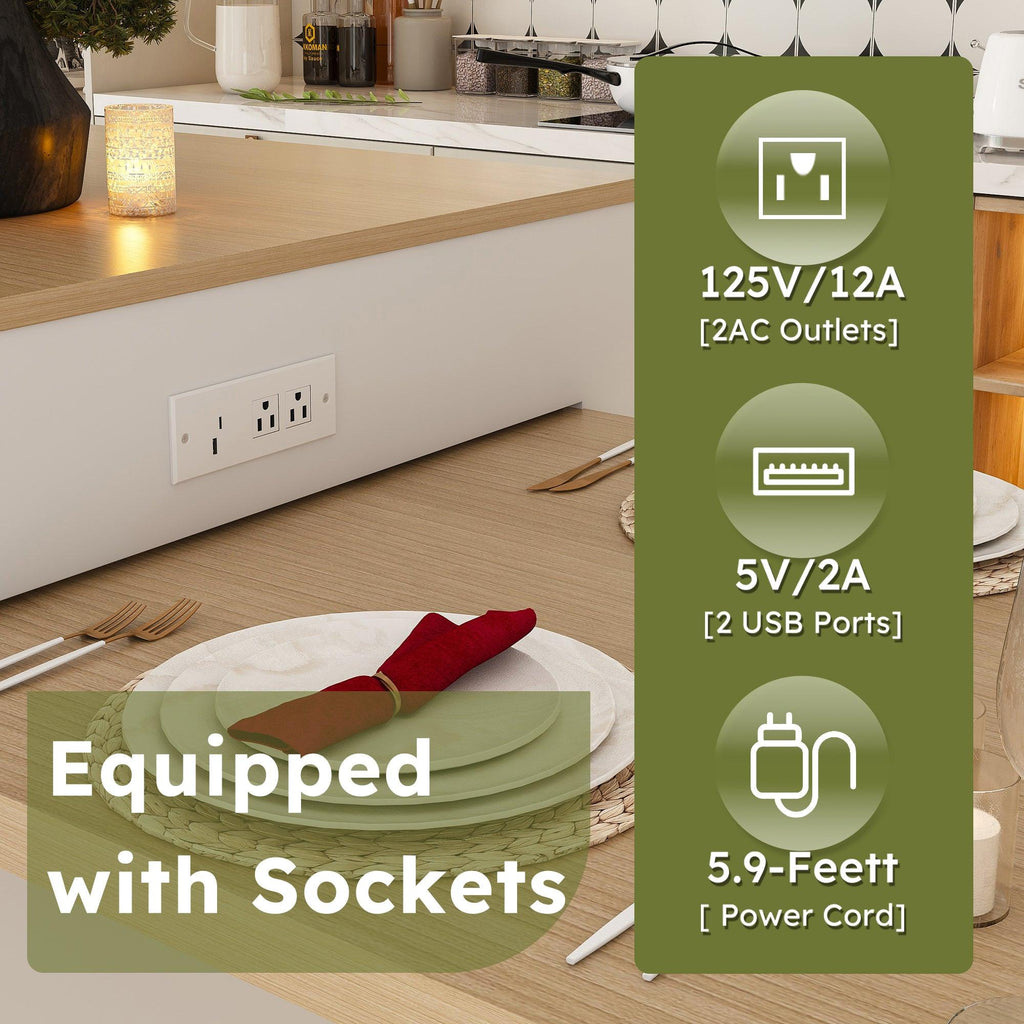 Expandable Kitchen Island with Dining Table & Power Outlet.