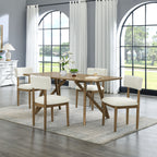 Darla Dining Set - Walnut Oak Dining Set with 70” table and 4 padded chairs in a bright dining room. Ideal for family meals or gatherings.