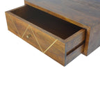 Solid wood Floating Chestnut Brass Bedside.