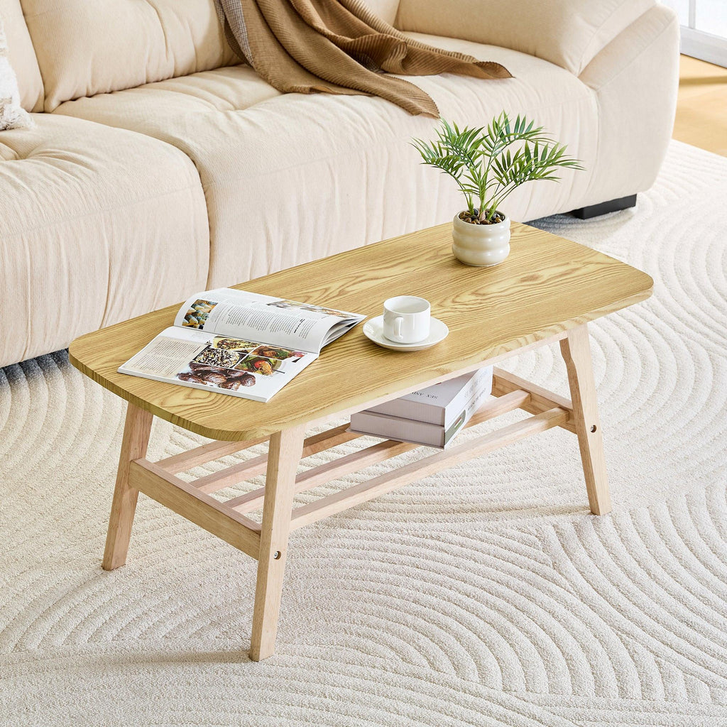 39 Inch Solid Wood Coffee Table with Double Layer Storage.