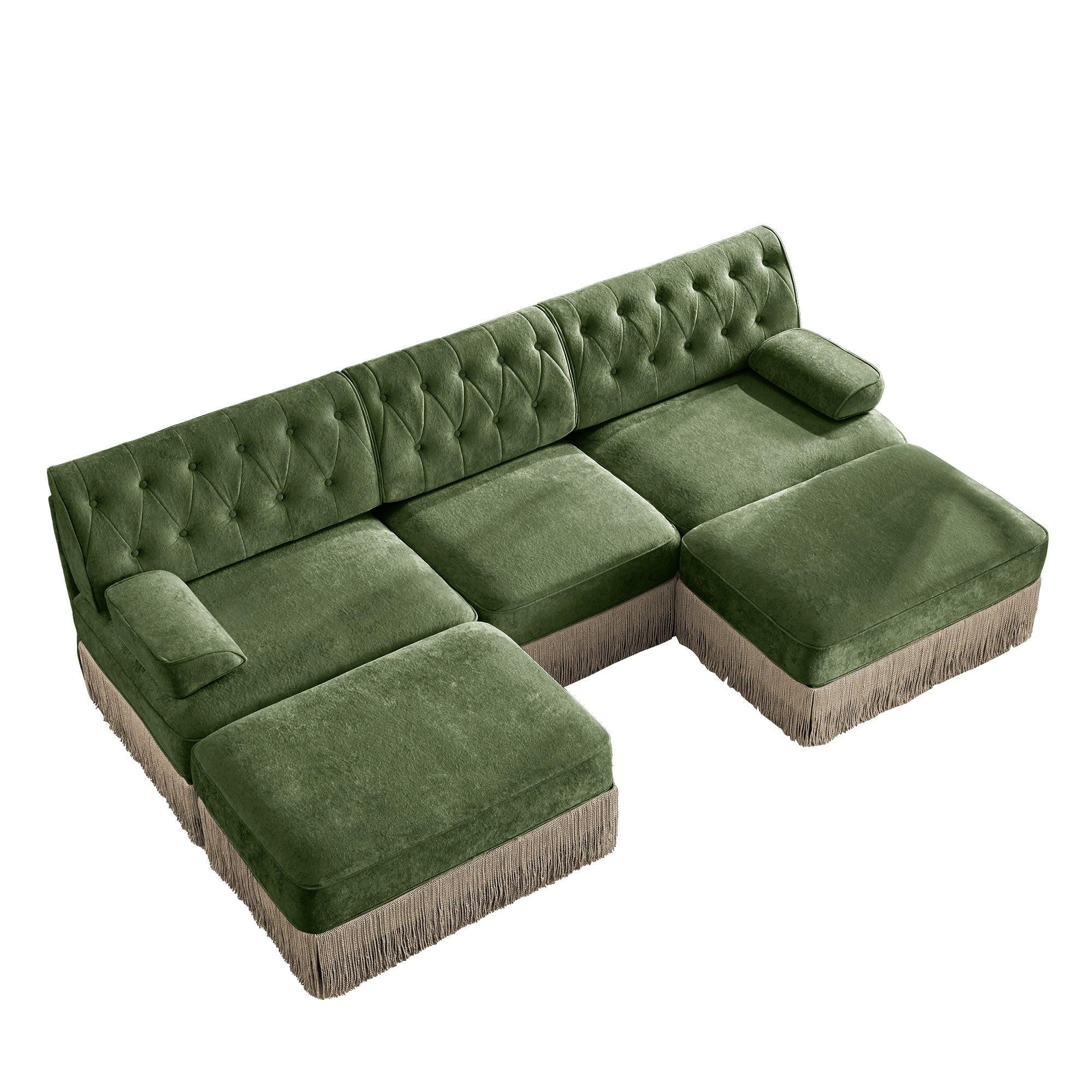 Modular Velvet Chesterfield Sofa with Tassel Skirt.