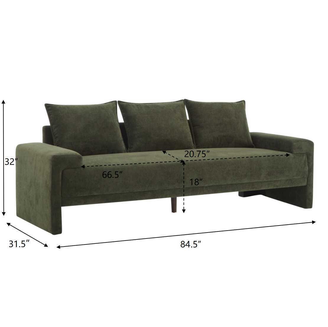 Algora 84.5 in. Modern Velvet Sofa - Moss Green.