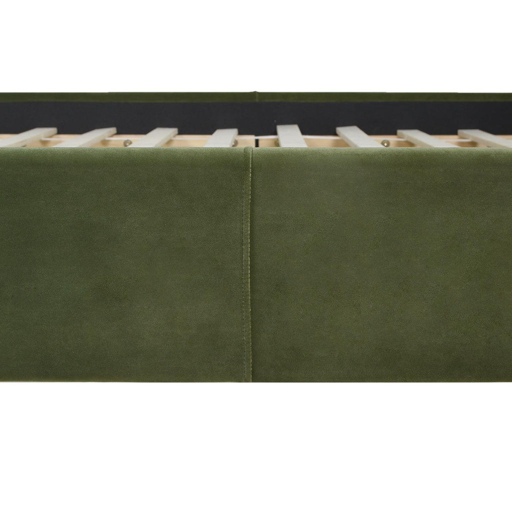 Stockholm Modern Wavy Headboard Platform Bed, King, Olive Green Performance Velvet.