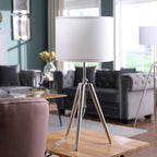34.25" - 29.25" In Mid-Century Adjustable Tripod Chrome/Silver Metal Table Lamp - Groovy Boardz
