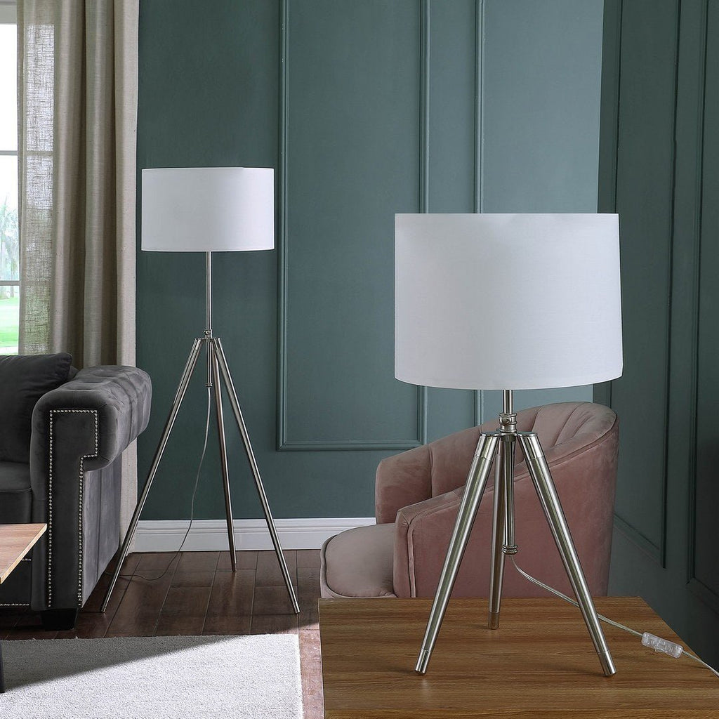 34.25" - 29.25" In Mid-Century Adjustable Tripod Chrome/Silver Metal Table Lamp - Groovy Boardz