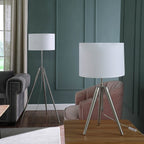 34.25" - 29.25" In Mid-Century Adjustable Tripod Chrome/Silver Metal Table Lamp - Groovy Boardz