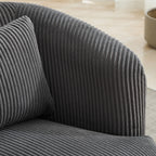 34.25 'Wide Upholstered Corduroy 360° Swivel Barrel Soft Accent Chair with Pillow, Circular Reading Armchair for Club, Living Room, Bedroom, Office, Lounge, Charcoal.