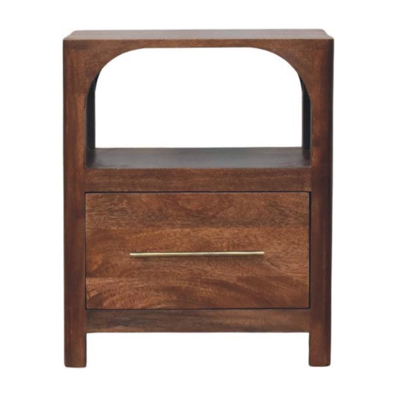 Solid Wood Arc-Line Bedside Table with Arch Design.