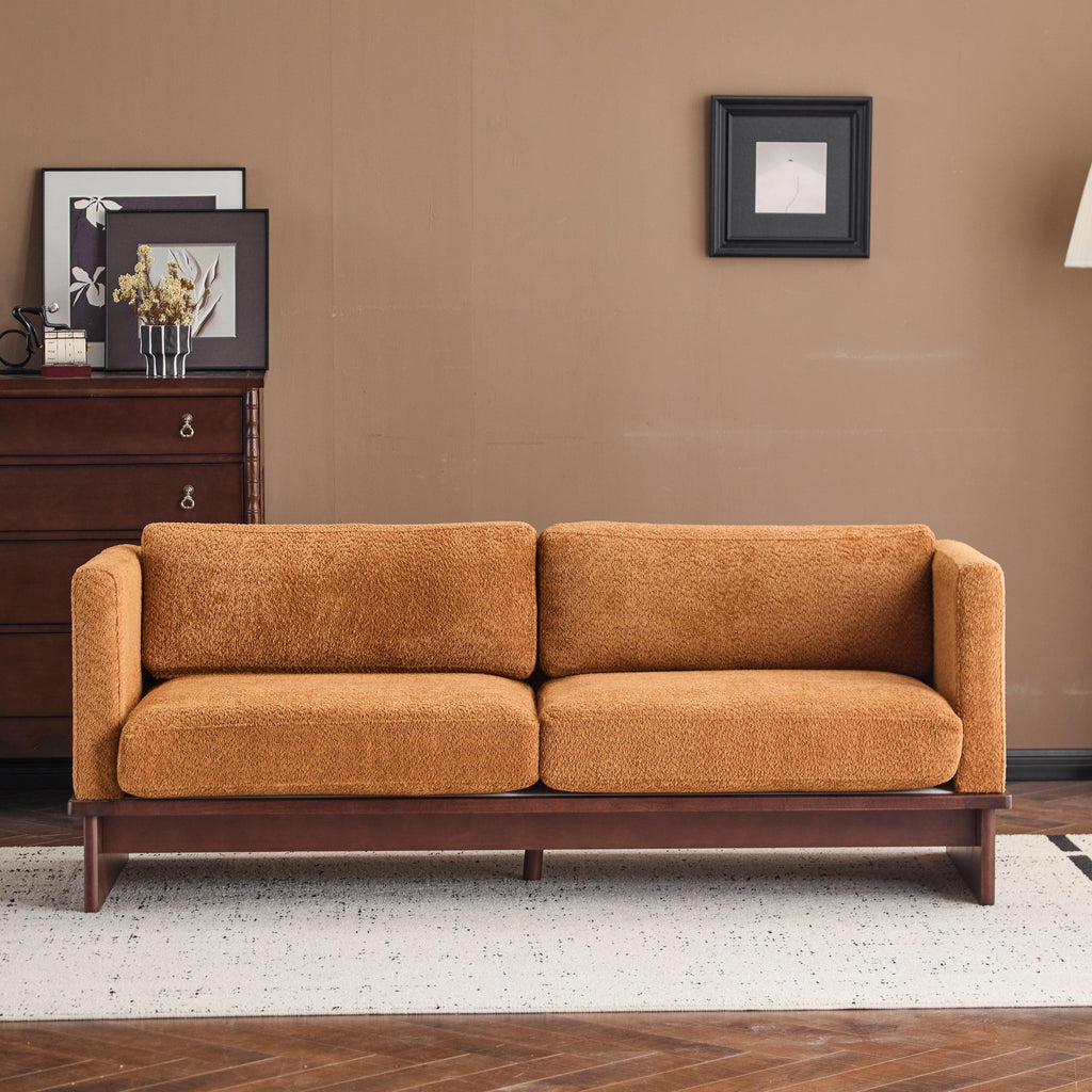 Modern 3 Seater Boucle Sofa with Solid Wood Base.