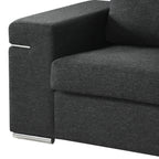 Close-up of Gianna Black Linen Arm Chair seat and armrest, highlighting the textured linen fabric and thick cushioning for premium comfort.