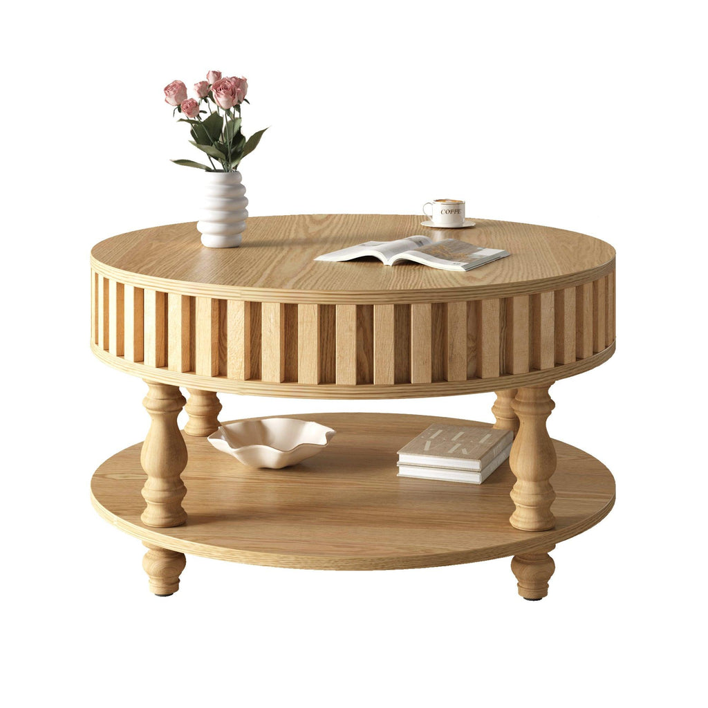Mid-Century Modern Fluted Coffee Table with Storage.