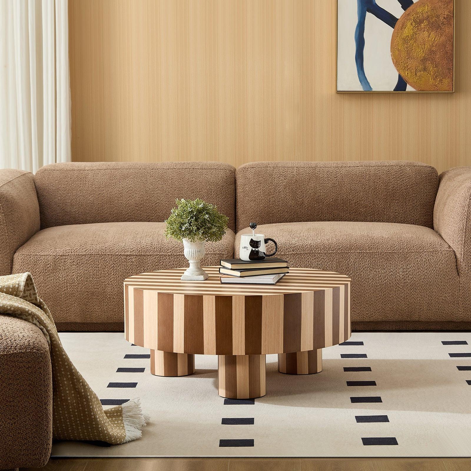 Round Wood Coffee Table for Living Room Decor.
