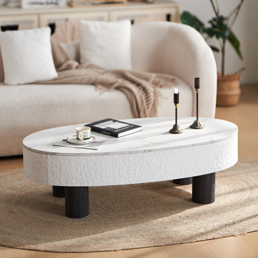 Oval Coffee Table with Storage and Faux Marble.