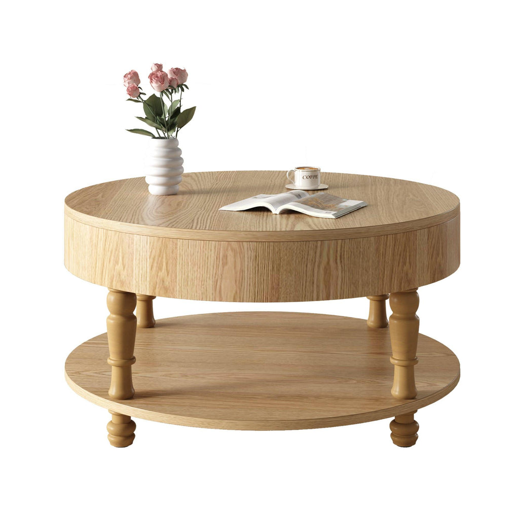 Coffee Table with Dual Storage for Living Room, 31.5' Modern Round Coffee Table with Storage and Hidden Compartment, Adjustable Leveling Feet, Easy Assembly(Natrual Wood).